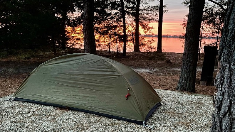 Backpacking Tent at Belle Isle State Park in Virginia