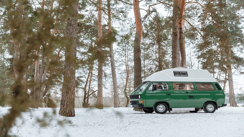 Green Van in Winter