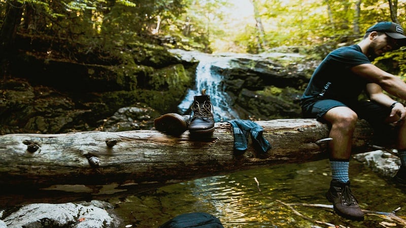 Hiker on Log