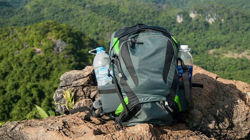 water bottles in a backpack for hydration
