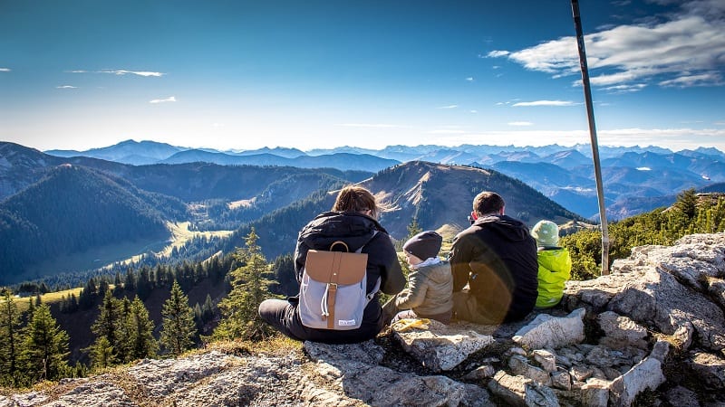 hiking family in the mountains