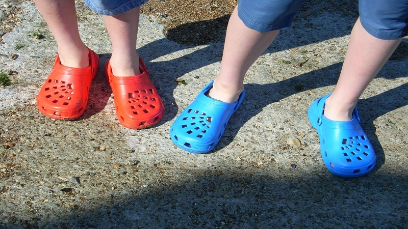 blue and orange crocs clogs