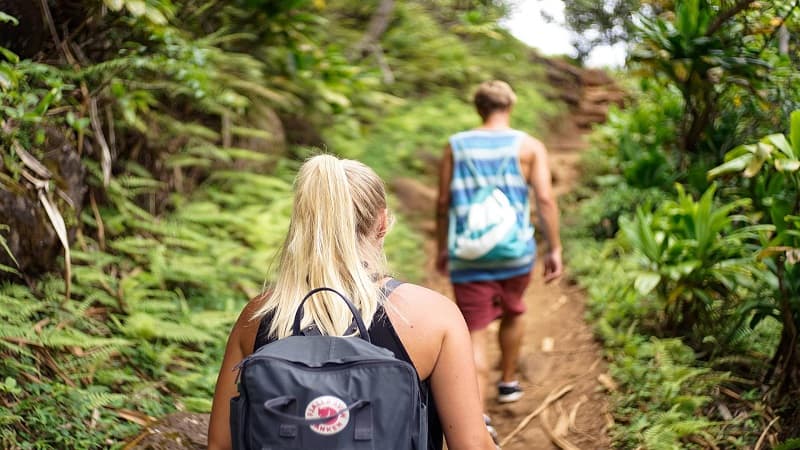 two hikers on a trail