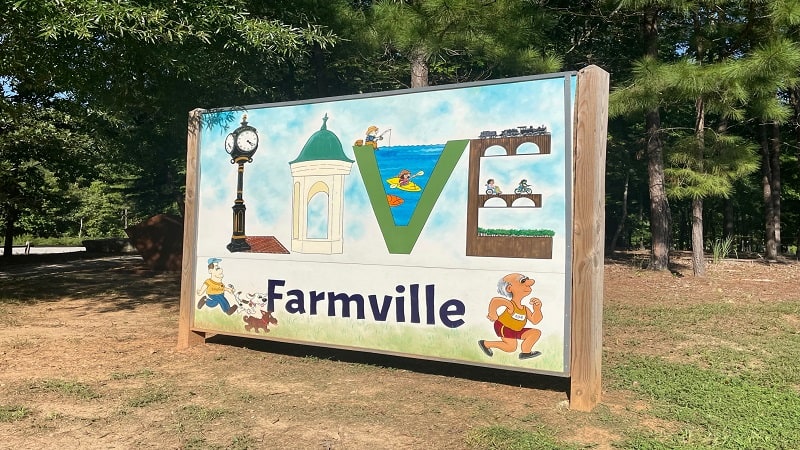 Love Farmville Sign at Camp Paradise Parking Lot Near Farmville, Virginia