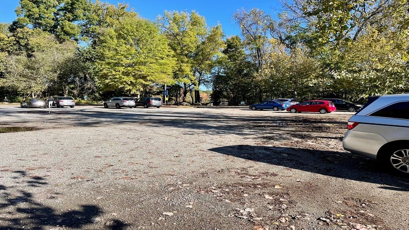 Parking lot at Pony Pasture Rapids Park in Richmond, Virginia