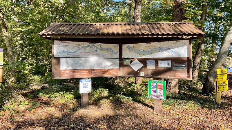 Trail kiosk at Pony Pasture Rapids Park