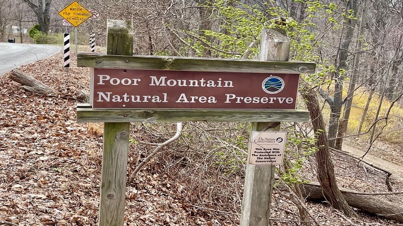 Poor Mountain Natural Area Preserve Entrance Sign