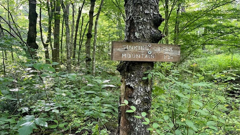 A sign for Sinking Creek Mountain