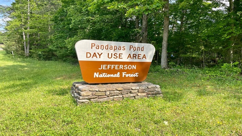 Sign for Pandapas Pond Day Use Area in Virginia