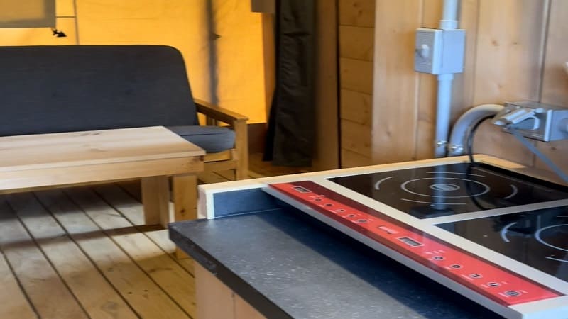 Interior of a glamping tent at Luray RV Resort