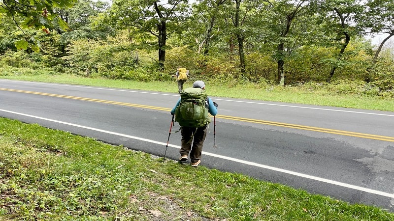 Backpackers Crossing Skyline Drive