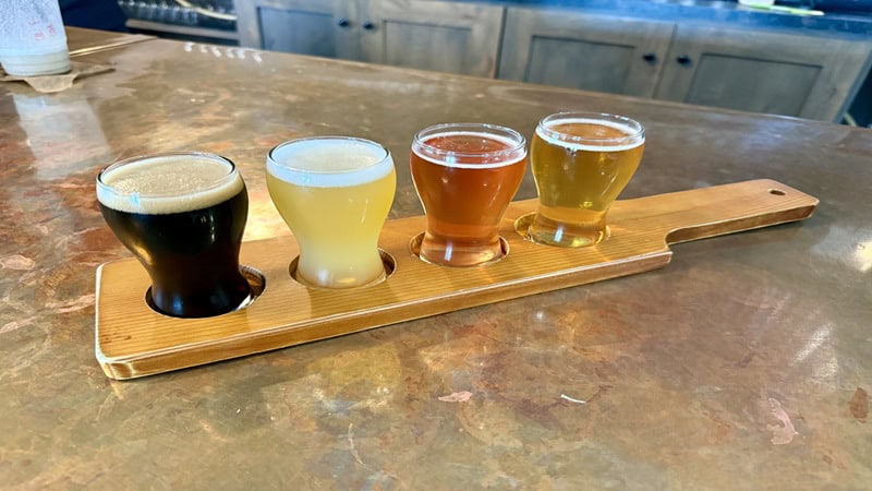 A flight of beers at Great Valley Farm Brewery and Winery in Natural Bridge, Virginia.
